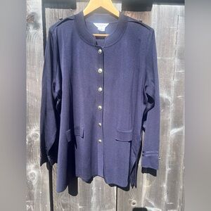 Misook Navy Cardigan with Gold Button